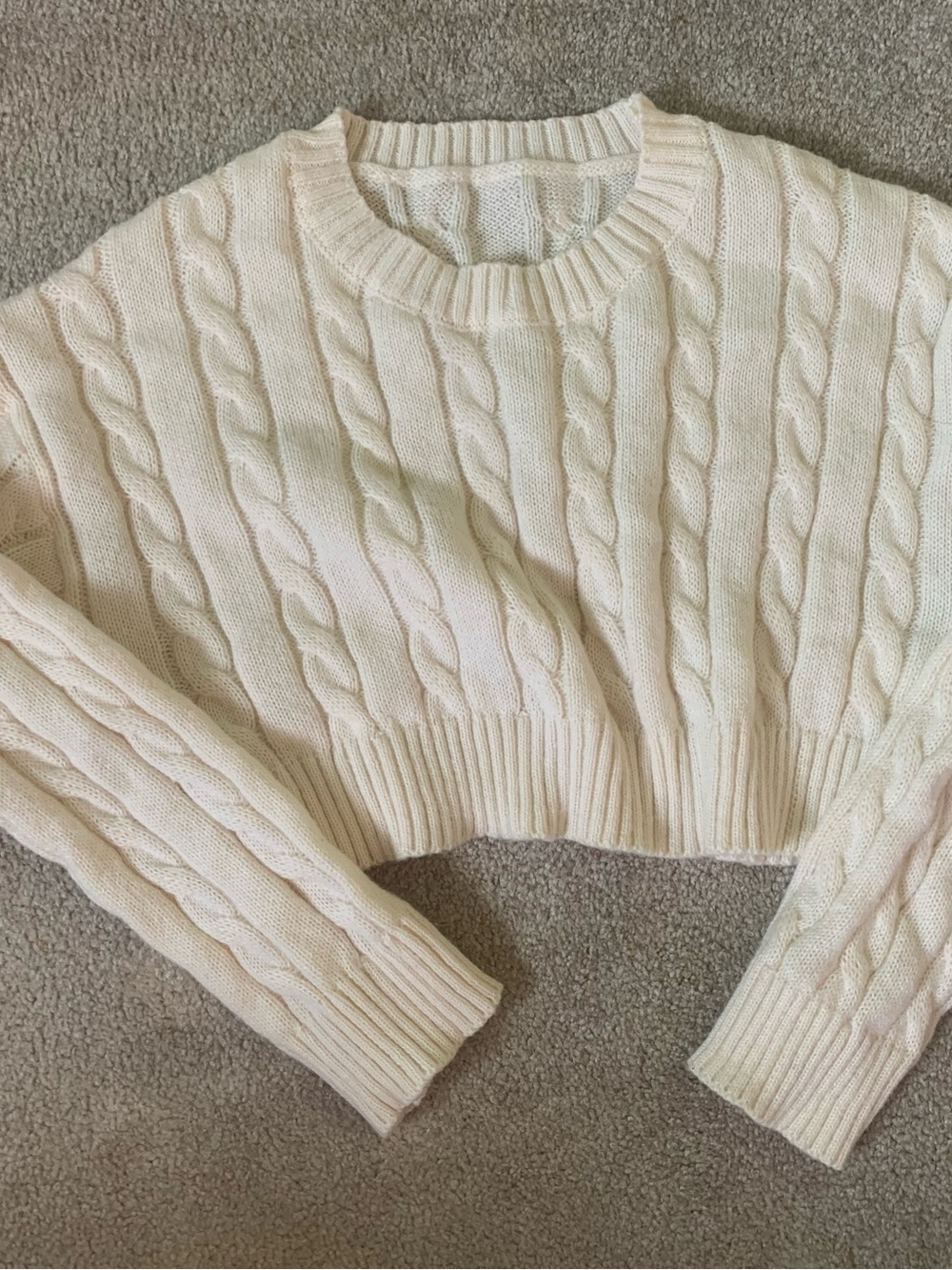 Cream Cable Knit Cropped Sweater - Women